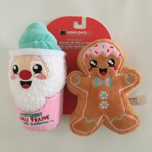 NEW Dog Toys 2 Plush with Squeakers Frappe Gingerbread | FuzzYard